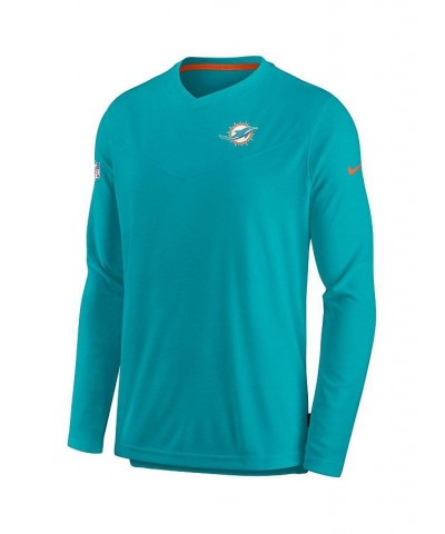 Men's Aqua Miami Dolphins 2022 Sideline Coach Chevron Lock Up Performance Long Sleeve T-shirt $26.95 T-Shirts