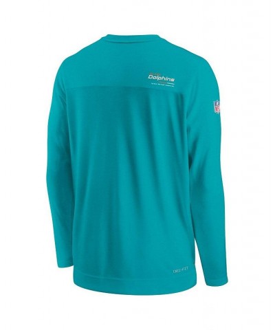 Men's Aqua Miami Dolphins 2022 Sideline Coach Chevron Lock Up Performance Long Sleeve T-shirt $26.95 T-Shirts