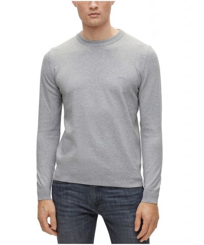 BOSS Men's Pure-Cotton Regular-Fit Embroidered Logo Sweater Gray $77.28 Sweaters