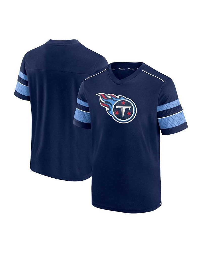 Men's Navy Tennessee Titans Textured Hashmark V-Neck T-shirt $19.27 T-Shirts