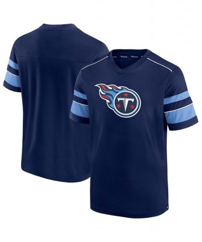 Men's Navy Tennessee Titans Textured Hashmark V-Neck T-shirt $19.27 T-Shirts