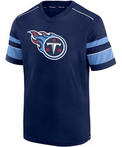 Men's Navy Tennessee Titans Textured Hashmark V-Neck T-shirt $19.27 T-Shirts