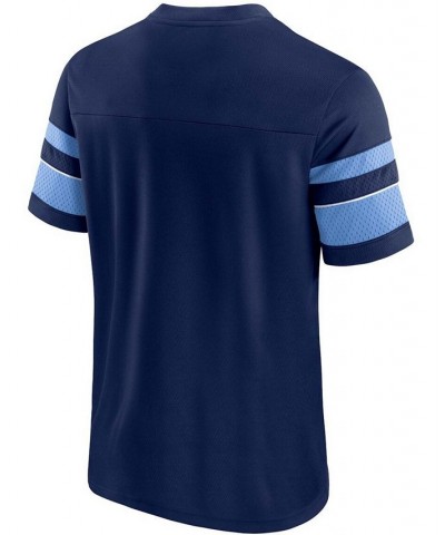 Men's Navy Tennessee Titans Textured Hashmark V-Neck T-shirt $19.27 T-Shirts