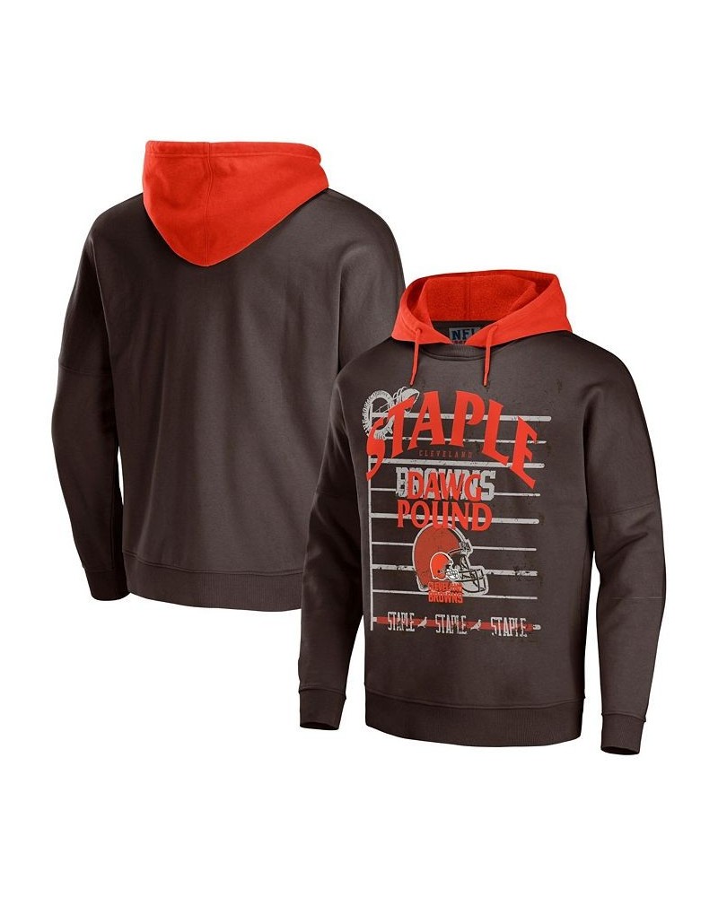 Men's NFL X Staple Brown Cleveland Browns Oversized Gridiron Vintage-Like Wash Pullover Hoodie $29.20 Sweatshirt