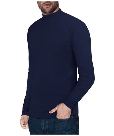 Men's Basic Mock Neck Midweight Pullover Sweater Navy $35.10 Sweaters