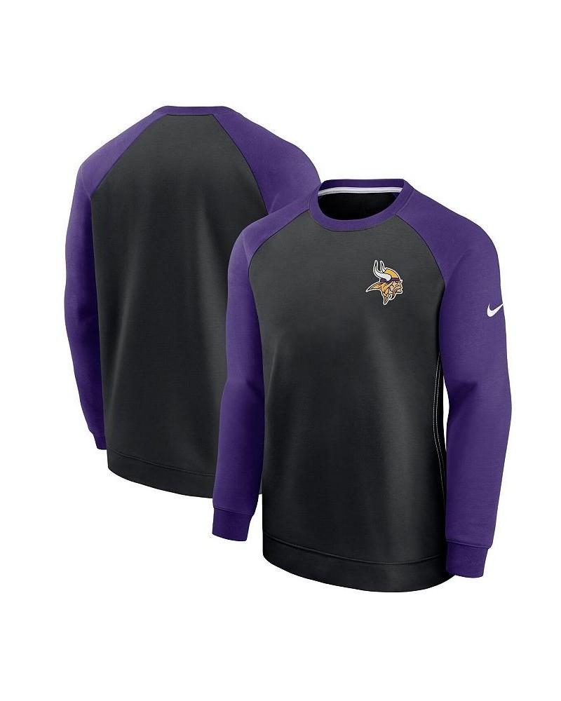 Men's Black, Purple Minnesota Vikings Historic Raglan Crew Performance Sweater $43.99 Sweaters