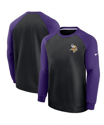 Men's Black, Purple Minnesota Vikings Historic Raglan Crew Performance Sweater $43.99 Sweaters