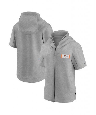 Men's Heathered Gray Denver Broncos Sideline Showout Short Sleeve Full-Zip Hoodie Jacket $62.40 Jackets