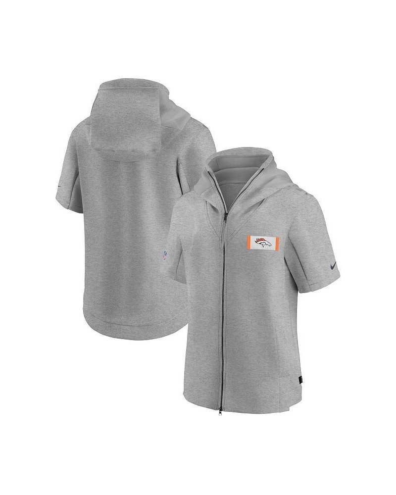 Men's Heathered Gray Denver Broncos Sideline Showout Short Sleeve Full-Zip Hoodie Jacket $62.40 Jackets