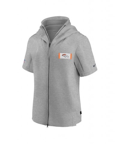 Men's Heathered Gray Denver Broncos Sideline Showout Short Sleeve Full-Zip Hoodie Jacket $62.40 Jackets