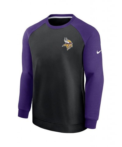 Men's Black, Purple Minnesota Vikings Historic Raglan Crew Performance Sweater $43.99 Sweaters