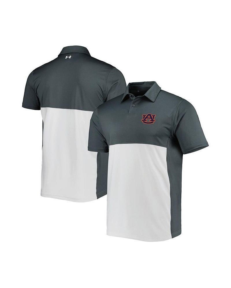 Men's Gray and White Auburn Tigers Green Blocked Polo Performance Polo Shirt $37.35 Polo Shirts