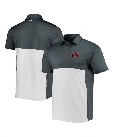 Men's Gray and White Auburn Tigers Green Blocked Polo Performance Polo Shirt $37.35 Polo Shirts